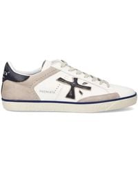 Premiata - Schoenen ,Wit ,Leer Witte Leren Sneakers Met Zwarte Details - Lyst