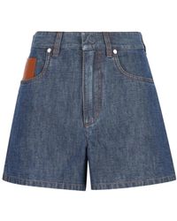 Fendi - Korte Broeken ,Blauw ,Denim Short Chambray Denim - Lyst