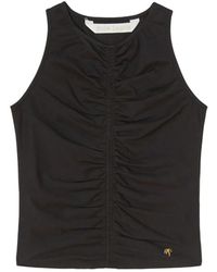 Palm Angels - Tops ,Zwart ,Zwarte Jersey Top Met Gefronste Details Aan De Voorkant - Lyst