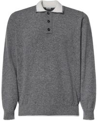 Eleventy - Truien & Vesten ,Grijs ,Wol Polo-Trui Met Halve Knoopsluiting - Lyst