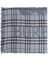 Burberry - Accessoires ,Blauw ,Wol Logo Sjaal - Lyst