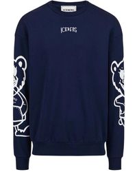 Iceberg - Regular fit blaues crewneck-sweatshirt mit bärenprint und logo-stickerei - Lyst
