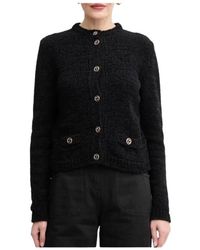 Twinset - Truien & Vesten ,Zwart ,Gebreid Vest Met Gouden Knopen - Lyst