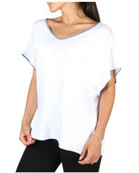 EA7 - Camiseta de mujer con detalle de logo y cuello ancho - Lyst