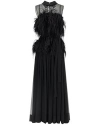 Alberta Ferretti - Kleedjes ,Zwart ,Chiffon Ethereal Silk Chiffon Feather Gown - Lyst
