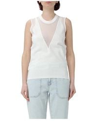 Pinko - Weiße Ärmellose Top Mit Mesh-Einsätzen - Lyst