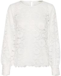 Cream - Overhemden ,Wit ,Kanten Blouse Met Pofmouwen - Lyst