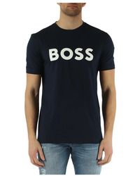 BOSS - T-shirt in cotone con scritta logo frontale - Lyst