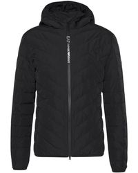 EA7 - Jassen ,Zwart ,Polyester Hooded Jacket - Lyst