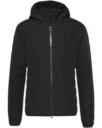 EA7 - Jassen ,Zwart ,Polyester Hooded Jacket - Lyst