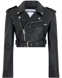 Moschino - Cropped Leather Biker Jacket - Lyst