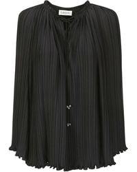 Lanvin - Overhemden ,Zwart ,Lange Mouw Geplooide Blouse - Lyst