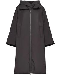 CESARE GASPARI - Jassen ,Grijs ,Leer Oversized Gewatteerde Parka Met Capuchon En Imitatiebont Manchetten - Lyst