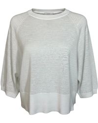 Repeat Cashmere - Truien & Vesten ,Wit ,Linnen Linnen Trui Met Boothals - Lyst