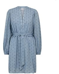 co'couture - Kleedjes ,Blauw ,Katoen Dottiecc V-Jurk - Lyst