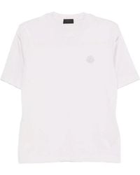 Moncler - Geborduurd Logo Roze Katoenen T-Shirt - Lyst