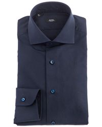 Barba Napoli - Blaues maßgeschneidertes popelinehemd mit perlmuttknöpfen - Lyst