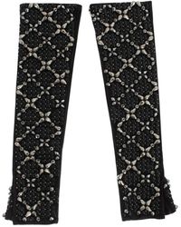 Dolce & Gabbana Zwart Lederen Kristal Vingerloze Handschoenen Met Kralen