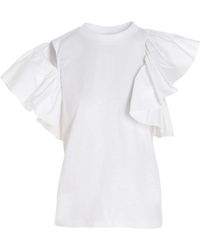 Alexander McQueen - Asymmetrisches Rüschen-Ärmeln-T-Shirt - Lyst