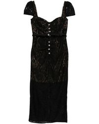 Self-Portrait - Kleedjes ,Zwart ,Katoen Lace Button Midi Jurk - Lyst