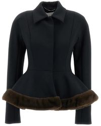 Stella McCartney - Jassen ,Zwart ,Wol Peplum-Jas Met Nertsbont-Look - Lyst