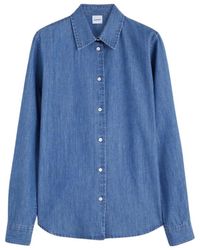 Aspesi - Overhemden ,Blauw ,Denim Denim Shirt Met Knoopsluiting Aan De Voorkant - Lyst
