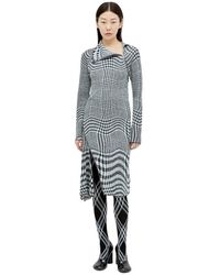 Burberry - Asymmetrische Houndstooth Midi Jurk Met Kraag - Lyst