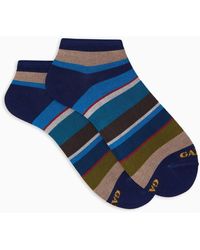 Gallo - Herren Blaue Baumwollknöchelsocken Mit Mehrfarbigen Streifen - Lyst