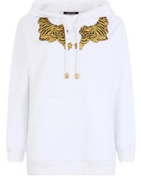Roberto Cavalli - Hoodies & Sweatvesten ,Wit ,Katoen Sweatshirt Hoodie Met Tijgerborduurwerk - Lyst