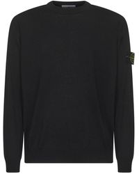 Stone Island - Zwarte Wollen Trui Met Badge - Lyst