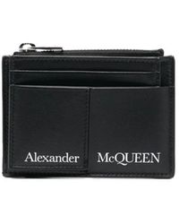 McQueen - Accessoires ,Zwart ,Leer Zwarte Leren Portemonnee Met Logo Print Kaarthouder - Lyst