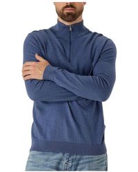SELECTED - Truien & Vesten ,Blauw ,Blauwe Half Zip Cardigan Voor Mannen - Lyst