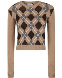 Prada - Truien & Vesten ,Veelkleurig ,Kasjmier Diamond Pattern Crewneck Sweater - Lyst