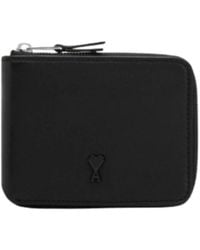 Ami Paris - Accessoires ,Zwart ,Leer Ami De Cœur Compact Portemonnee - Lyst