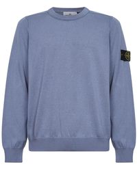 Stone Island - Hoodies & Sweatvesten ,Blauw ,Katoen Trui Met Ronde Hals - Lyst