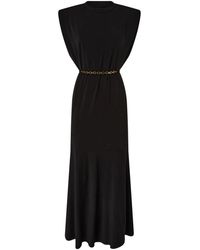 Pinko - Kleedjes ,Zwart ,Nylon Jurk Met Ronde Hals - Lyst