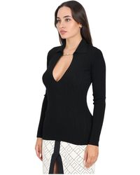 Elisabetta Franchi - Schwarzer Gerippter Polokragen Pullover - Lyst