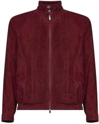 Brunello Cucinelli - Jassen ,Rood ,Leer Suede Jacket - Lyst
