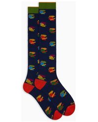 Gallo - Lange Blaue Baumwollsocken Für Herren Mit Buntem Hahn Motiv - Lyst