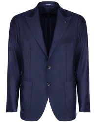 Tagliatore - Jassen ,Blauw ,Leer Getailleerd Jasje - Lyst