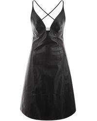 Loewe - Vestido negro sin mangas de cuero con placa de logo - Lyst