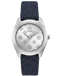 Guess - Blaue lederuhr quarz analog edelstahl - Lyst