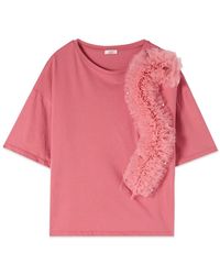 Oltre - Tops ,Roze ,Tule T-Shirt Met Applicatie Van Tule - Lyst