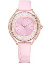 Swarovski - Accessoires ,Roze ,Horloge Met Leren Band En Kristallen - Lyst