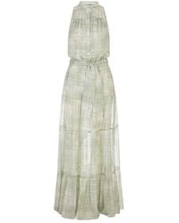 Kiton - Kleedjes ,Groen ,Abstract-Print Maxi Jurk - Lyst