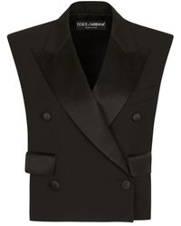 Dolce & Gabbana - Jassen ,Zwart ,Wol Zwarte Mouwloze Double-Breasted Wollen Jas - Lyst