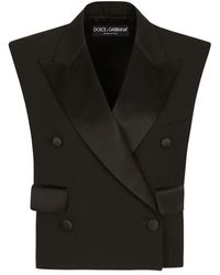 Dolce & Gabbana - Schwarze ärmellose doppelreihige wolljacke - Lyst
