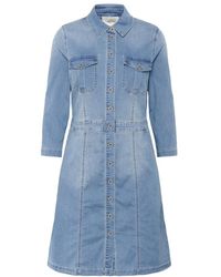 Cream - Denim Jurk Met ¾ Mouwen En Borstzakken - Lyst