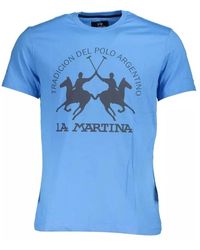La Martina - T-shirt in cotone blu con stampa logo - Lyst