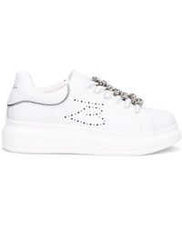Tosca Blu - Sneakers in pelle bianca con accessori in strass - Lyst